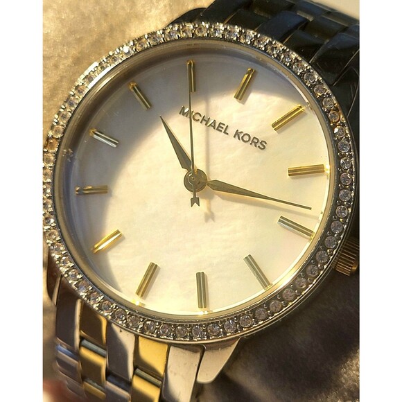 Women's Michael Kors Stainless Steel Rhinestone Mother of Pearl look Watch  S6 - Picture 6 of 14